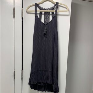 Blue Grey Sleeveless Dress with Ruffle Hem